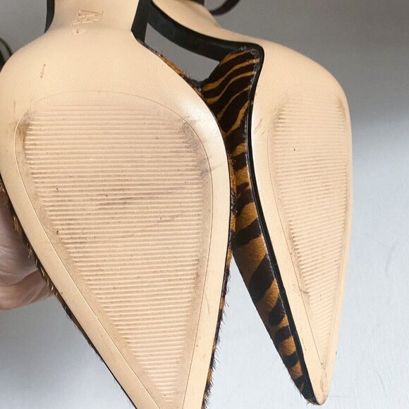 Zara Tiger Stripe Print Ankle Strap Pointy Toe Heels 37 - Picture 9 of 12